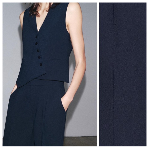 NWT. Zara ZW Collection Dark Blue Asymmetrical Vest with a V-Neck. Size M. - Picture 3 of 10